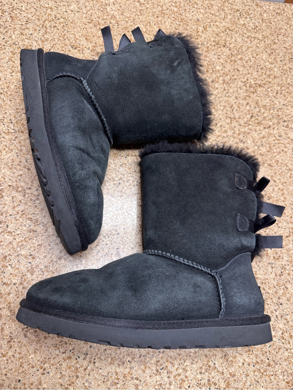 UGG Black Suede Short Bow Back Booties